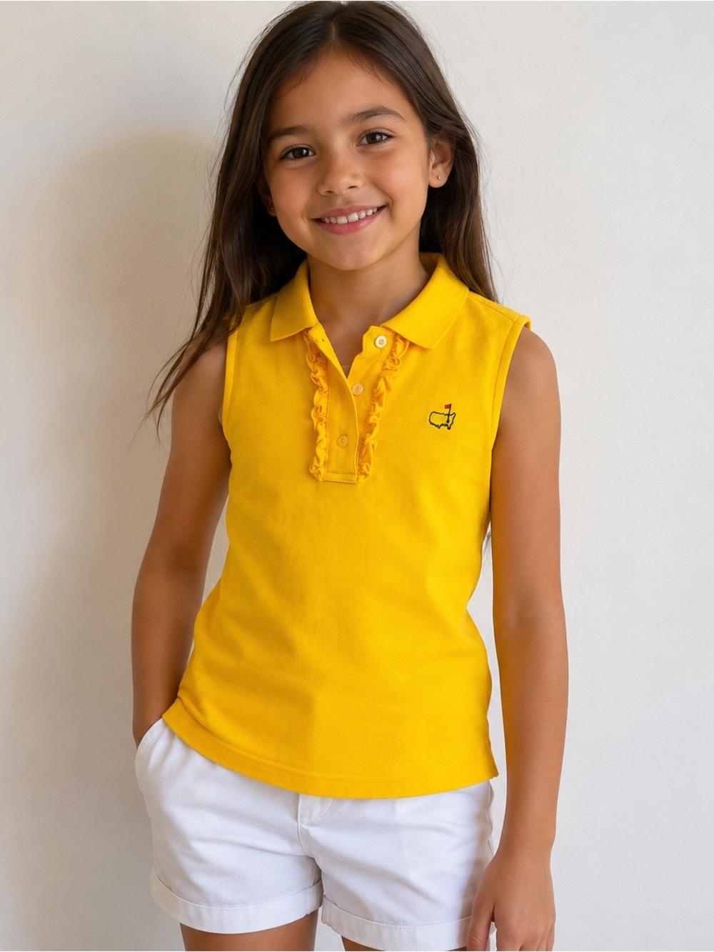 Masters Collection Girls Yellow Sleeveless Polo Top Ruffle Golf Shirt Sz 7-8